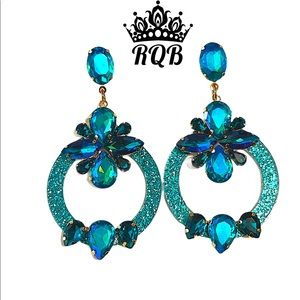 Turquoise Sparkling Crystal Hoop Pageant Earrings